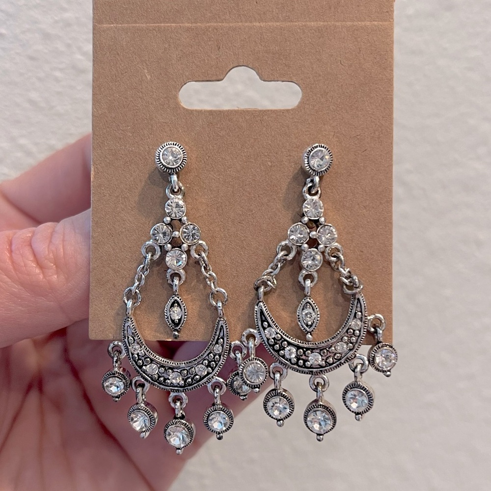 Clear Faux Crystal Diamonds Rhinestones Pierced Chandelier Earrings